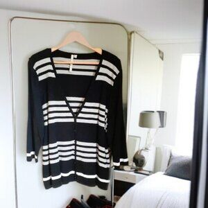 *CLEARANCE* Soft Cardigan 3/4 sleeve LEO & NICOLE Black grey striped Sz XXL EUC
